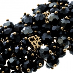 Pre Owned CH Carolina Herrera Metallic Beads Gold Tone Wide Bracelet 17cm