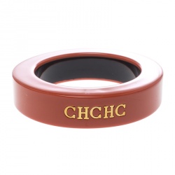 Pre Owned CH Carolina Herrera Orange Resin Gold Tone Wide Bangle Bracelet 21cm