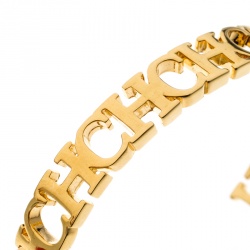 Pre Owned CH Carolina Herrera Logo Gold Tone Open Cuff Bracelet
