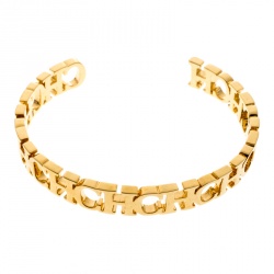 Pre Owned CH Carolina Herrera Logo Gold Tone Open Cuff Bracelet