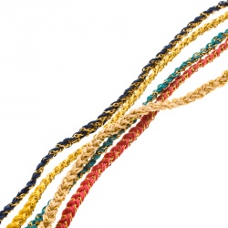 Pre Owned CH Carolina Herrera Logo Multicolored Woven Gold Tone Wide Bracelet 17cm