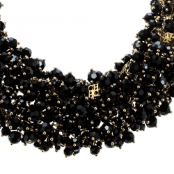 Pre Owned CH Carolina Herrera Black Beads Gold Tone Statement Necklace