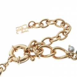 Pre Owned CH Carolina Herrera Grey Faux Pearl & Crystal Gold Tone Statement Necklace