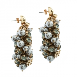 Pre Owned CH Carolina Herrera Grey Faux Pearl & Crystal Gold Tone Statement Dangle Earrings
