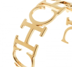 Pre Owned CH Carolina Herrera Logo Gold Tone Open Cuff Bracelet
