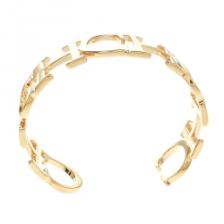 Pre Owned CH Carolina Herrera Logo Gold Tone Open Cuff Bracelet