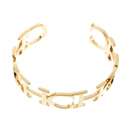 Pre Owned CH Carolina Herrera Logo Gold Tone Open Cuff Bracelet