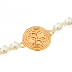 Pre Owned CH Carolina Herrera Faux Pearl Gold Tone Long Station Necklace