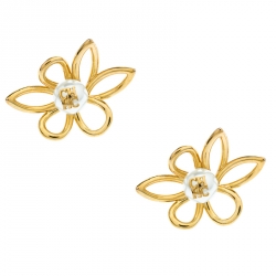 Pre Owned CH Carolina Herrera Faux Pearl Embedded Jasmine Gold Tone Stud Earrings