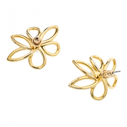 Pre Owned CH Carolina Herrera Faux Pearl Embedded Jasmine Gold Tone Stud Earrings