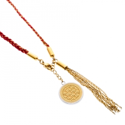 Pre Owned Carolina Herrera Gold Tone Braided Medallion Pendant Tassle Necklace