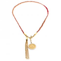 Pre Owned Carolina Herrera Gold Tone Braided Medallion Pendant Tassle Necklace