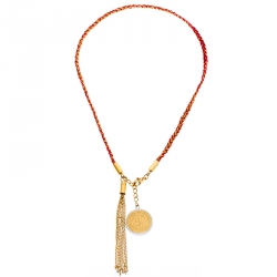 Pre Owned Carolina Herrera Gold Tone Braided Medallion Pendant Tassle Necklace