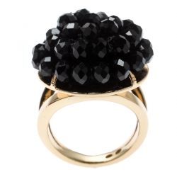 Pre Owned CH Carolina Herrera Black Crystal Monaco Cocktail Ring Size EU 54.5