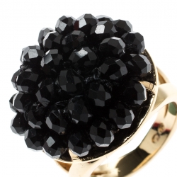 Pre Owned CH Carolina Herrera Black Crystal Monaco Cocktail Ring Size EU 54.5