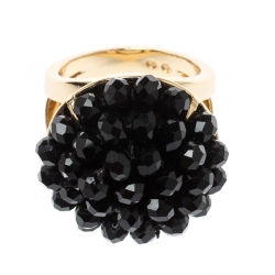 Pre Owned CH Carolina Herrera Black Crystal Monaco Cocktail Ring Size EU 54.5