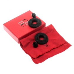 Pre Owned CH Carolina Herrera Black Crystal Studded Monaco Drop Earrings