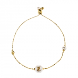 Pre Owned CH Carolina Herrera Faux Pearl Gold Tone Balance Bracelet