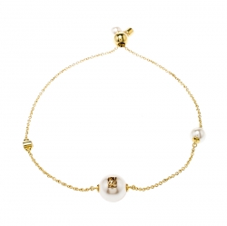 Pre Owned CH Carolina Herrera Faux Pearl Gold Tone Balance Bracelet