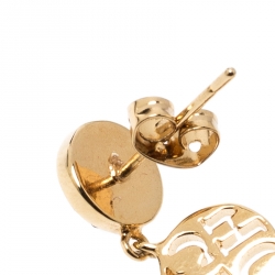 Pre Owned CH Carolina Herrera Crystal Faux Pearl Gold Tone Dangle Earrings