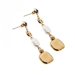 Pre Owned CH Carolina Herrera Crystal Faux Pearl Gold Tone Dangle Earrings