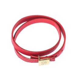 Pre Owned سوار سي إتش كارولينا هيريرا جلد أحمر بإلتفاف مزدوج ذهبي اللون