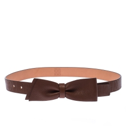 Carolina Herrera Brown Leather Bow Belt 80CM