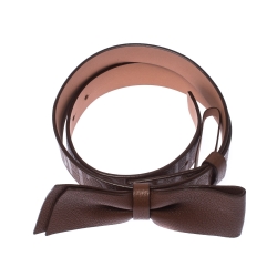 Carolina Herrera Brown Leather Bow Belt 80CM