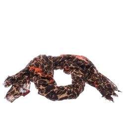 Pre Owned Carolina Herrera Brown Leopard Print Cashmere & Silk Blend Scarf