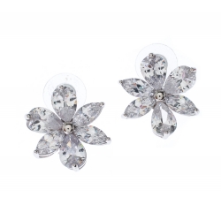 Pre Owned CH Carolina Herrera Crystal Jasmine Collection Silver Tone Stud Earrings