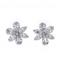 Pre Owned CH Carolina Herrera Crystal Jasmine Collection Silver Tone Stud Earrings