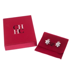 Pre Owned CH Carolina Herrera Crystal Jasmine Collection Silver Tone Stud Earrings