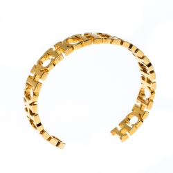Pre Owned CH Carolina Herrera Logo Gold Tone Open Cuff Bracelet