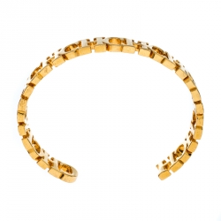 Pre Owned CH Carolina Herrera Logo Gold Tone Open Cuff Bracelet