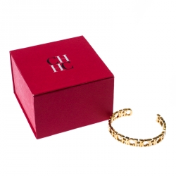 Pre Owned CH Carolina Herrera Logo Gold Tone Open Cuff Bracelet