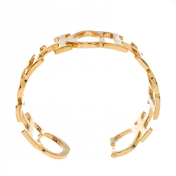 Pre Owned CH Carolina Herrera Logo Gold Tone Open Cuff Bracelet