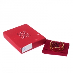 Pre Owned CH Carolina Herrera Logo Gold Tone Open Cuff Bracelet