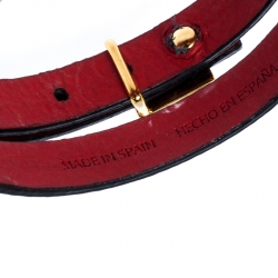 Pre Owned CH Carolina Herrera Navy Blue Leather Gold Tone Double Wrap Bracelet