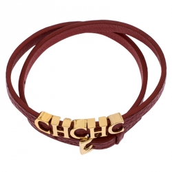 Pre Owned CH Carolina Herrera Red Leather Double Wrap Bracelet