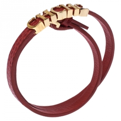Pre Owned CH Carolina Herrera Red Leather Double Wrap Bracelet