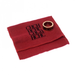 مملوكة مسبقًا CH Carolina Herrera Logo Black Enamel Gold Tone Band Ring 56