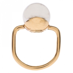 Pre Owned Carolina Herrera CH Faux Pearl Gold Tone Ring Size 48
