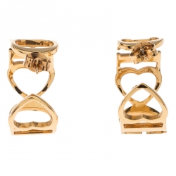 CH Carolina Herrera Logo Heart Gold Tone Hoop Earrings