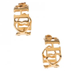 CH Carolina Herrera Logo Heart Gold Tone Hoop Earrings