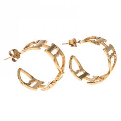 CH Carolina Herrera Logo Heart Gold Tone Hoop Earrings