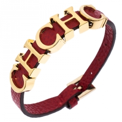 مملوكة مسبقًا سوار سي أتش كارولينا هيريرا جلد أحمر ذهبي اللون بالشعار