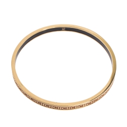 Pre Owned CH Carolina Herrera Logo Enamel Gold Tone Narrow Bangle Bracelet