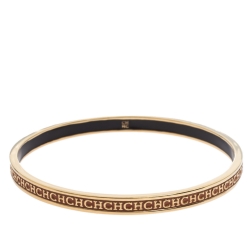Pre Owned CH Carolina Herrera Logo Enamel Gold Tone Narrow Bangle Bracelet