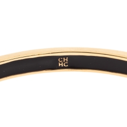 Pre Owned CH Carolina Herrera Logo Enamel Gold Tone Narrow Bangle Bracelet