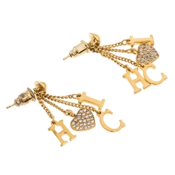 Pre Owned CH Carolina Herrera Crystal Gold Tone Tassel Dangle Earrings